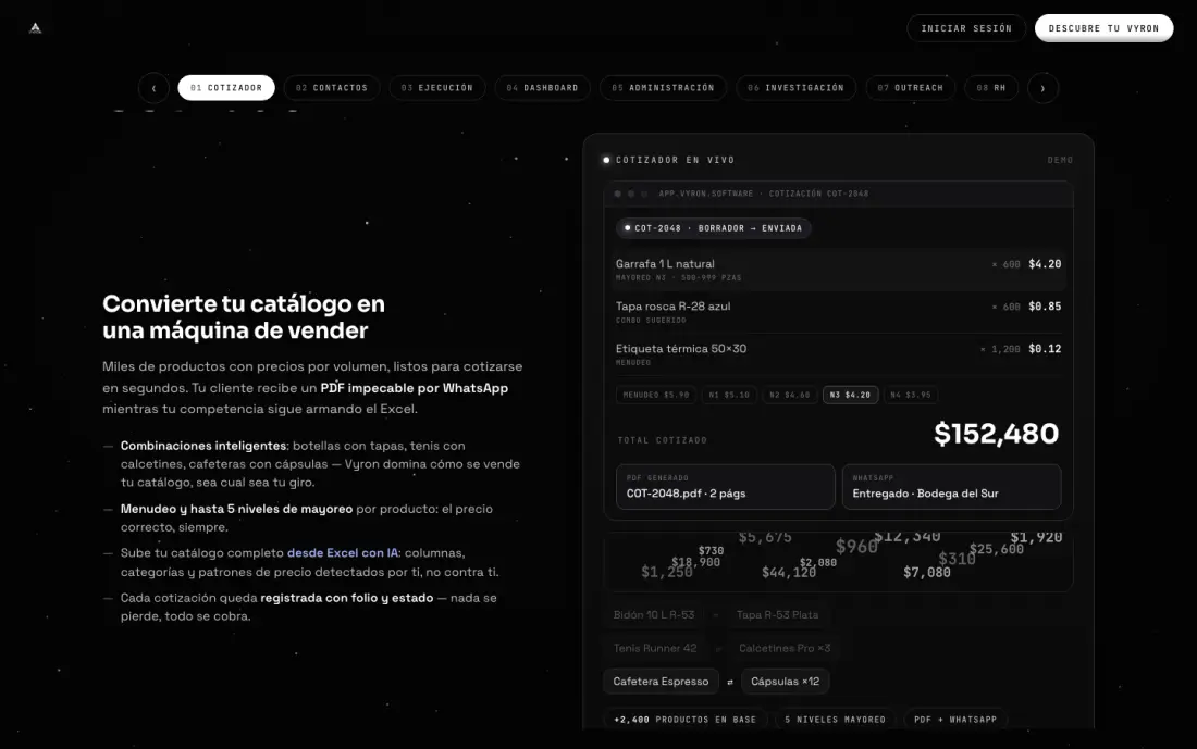 Cotizador real de Vyron for Business